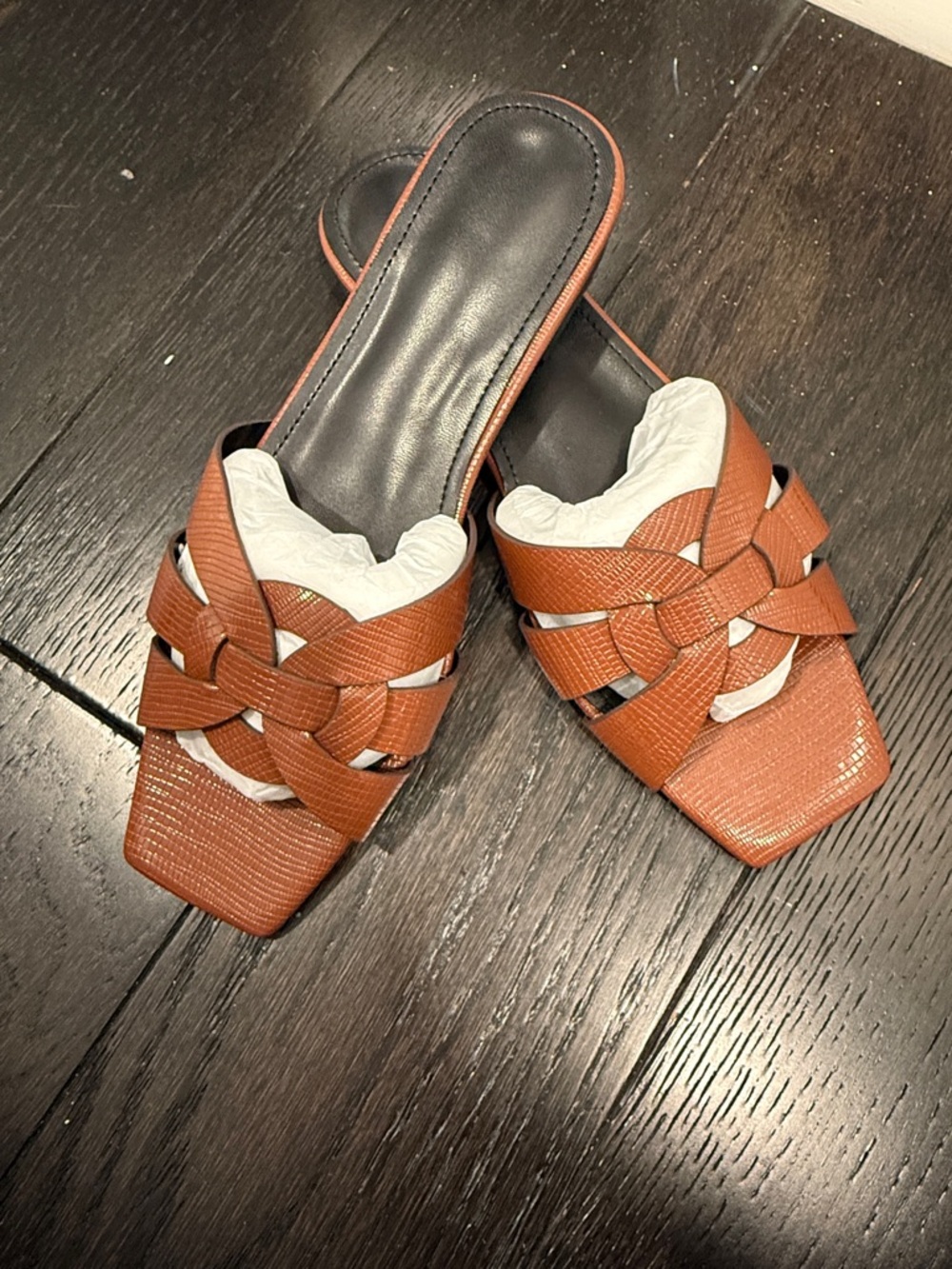 Inspired by sandal Woven Square-Toe Slide Sandals in Brown 8